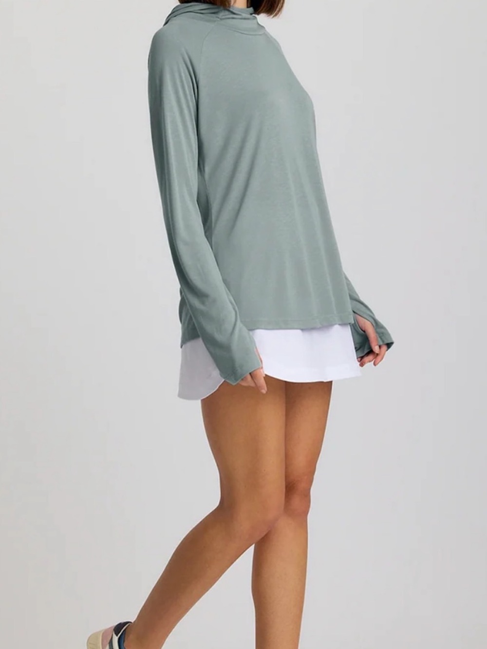 Free People 'Free Fly' Light Sage Bamboo Hooded Top Athletic wear Ladies Top. Lg